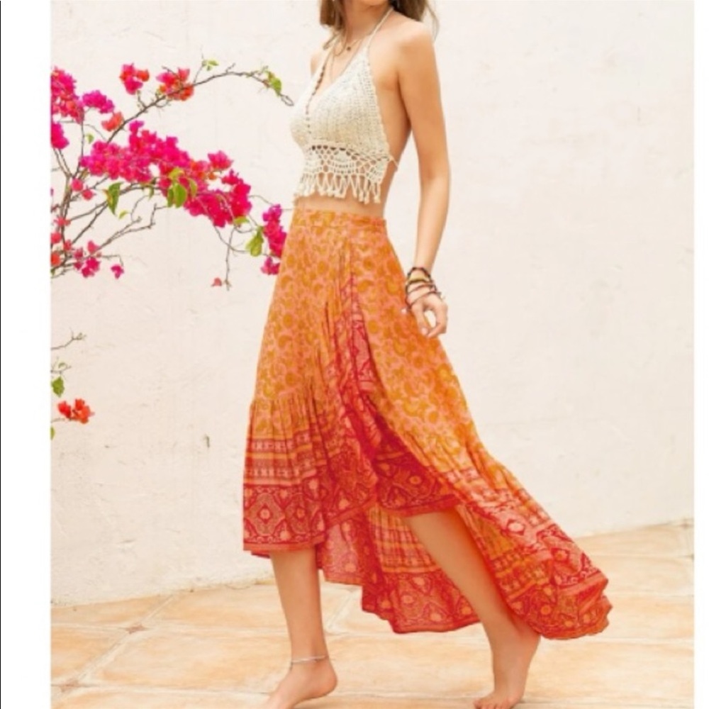 Boho Plus Size Orange Ruffle Hem Maxi Skirt - Picture 3 of 12